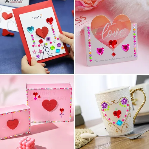 Miniatura 4 de 880 piezas de pegatinas de gemas con diamantes de imitación para manualidades - Pegatinas autoadhesivas de joyas, pegatinas de gemas acrílicas