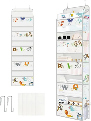 Clastyle Organizador sobre la puerta del alfabeto de animales, diseño de león, mono, 5 estantes, armario, guardería, estantes colgantes, ropa,