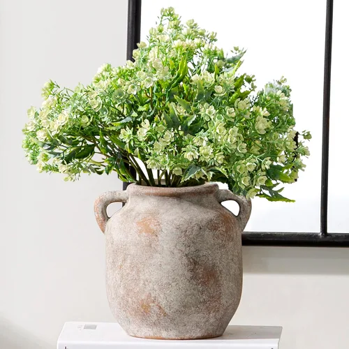Miniatura 12 de Florero de cerámica para decoración del hogar - 7.6 pulgadas, jarrones rústicos de granja de mesa con asa, decoración de sala de estar, cerámica