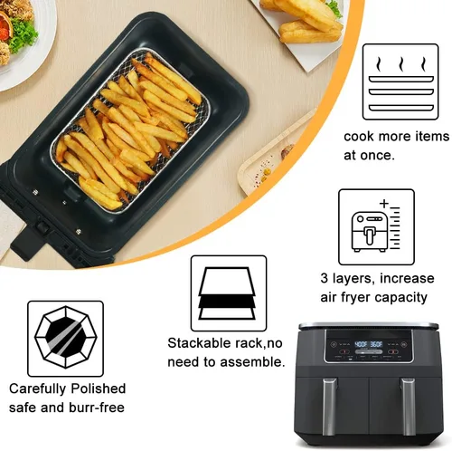 Miniatura 5 de BYKITCHEN Estante para freidora de aire Ninja 8 QT DZ201/SL201 DualZone Airfryer/Bella 4QT Slim Airfryer & More, 3 piezas apilables de acero