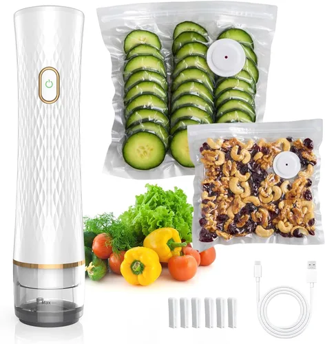 Miniatura 7 de Sellador al vacío para alimentos: mantiene los alimentos frescos hasta 10 veces más tiempo, inalámbrico, recargable y fuerte succión