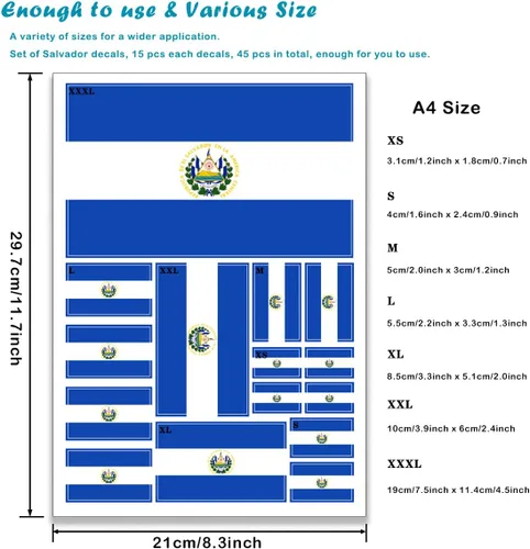 Miniatura 2 de QQSD Calcomanía de bandera de El Salvador en varios tamaños, paquete de 3, 11.7 x 8.3 pulgadas