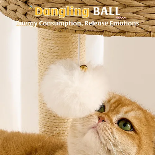 Miniatura 6 de HITTITE Moderna torre de árbol para gatos con poste rascador, torres para gatos de 47 pulgadas de alto con bola rascadora y almohadilla, árbol