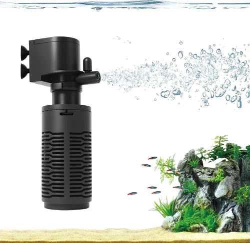 Miniatura 2 de Filtro de acuario para tanque de 5 a 10 galones - Bomba de filtro sumergible ultra silenciosa, 4 W de eficiencia energética, flujo ajustable, fácil
