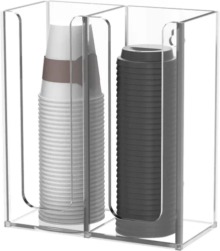 Miniatura 3 de Richboom Soporte organizador de almacenamiento acrílico para taza de café y tapa, 2 compartimentos, transparente