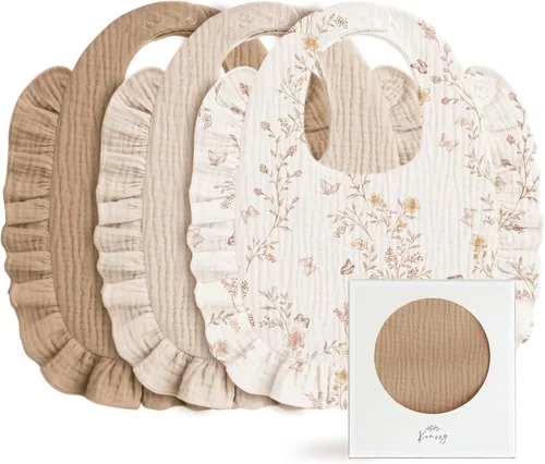 Miniatura 13 de Konssy Baberos de Muselina para Bebé para Niñas – Baberos Suaves de 100% Algodón para Babear, Ribete de Volantes para Recién Nacidos y Niños Rosa