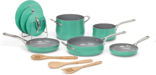 Cuisinart Culinary Collection - Juego de ollas y sartenes de 12 piezas, antiadherente PURELYCERAMIC, color verde azulado