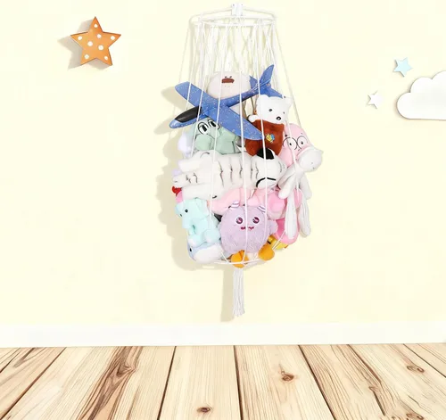 Organizador grande de juguetes de peluche, hamaca colgante de animales de peluche, almacenamiento de juguetes de macramé, estante de exhibición de