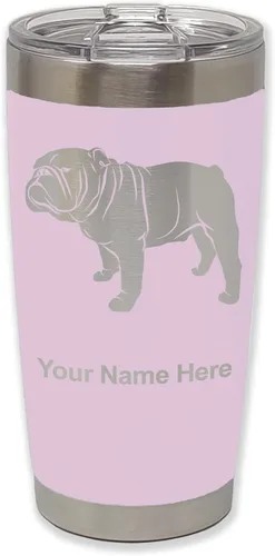 Miniatura 26 de LaserGram Vaso aislado al vacío de 20 onzas, Bulldog Dog, grabado personalizado incluido (negro)