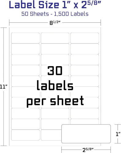 Miniatura 28 de Etiquetas de envío de direcciones imprimibles de fácil despegado, 1 pulgada x 2 5/8 pulgadas Adhesivo personalizable Blanco 300 etiquetas