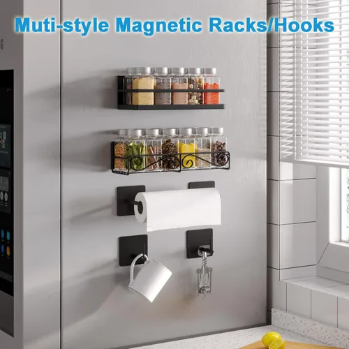 Miniatura 4 de Estante Magnético para Especias, Estante Magnético Fuerte con 2 Ganchos Extraíbles, Ahorrador de Espacio Perfecto para Cocina Pequeña/Apartamento