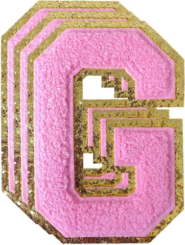 Miniatura 183 de 3 parches de números de chenilla negra, tamaño grande de 4-1/2" parches de números para planchar, parches universitarios para ropa, 8" Borde oro rosa