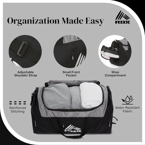 Miniatura 2 de RBX Bolsas de gimnasio para hombres, pequeña bolsa de gimnasio para mujeres con compartimento para zapatos, bolsa de lona para viajes, bolsa