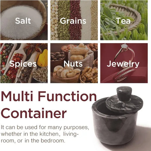 Miniatura 4 de Salero de Mármol con Tapa, Cuencos de Sal y Pimienta Caja Recipiente, Frasco de Sal con Tapa para Cocina y Baño (Negro)