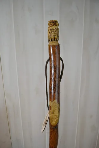 Miniatura 7 de Bastón de madera oscura con talla de búho, tallado a mano, hasta 60 pulgadas