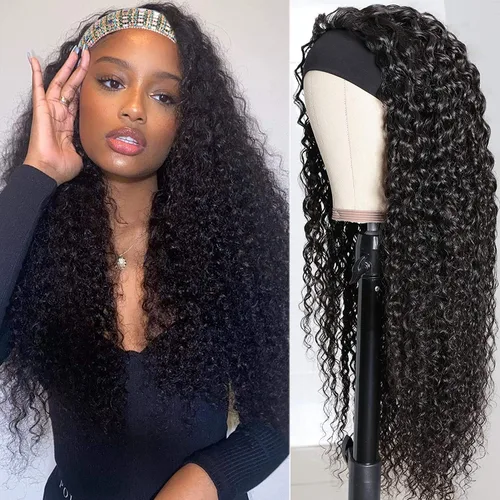 Miniatura 31 de XSY: Peluca de diadema de cabello humano de onda profunda sin pegamento, sin encaje frontal, peluca de diadema rizada, lista para usar y llevar