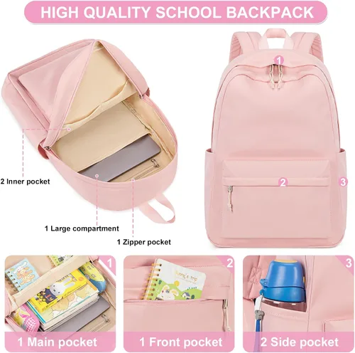 Miniatura 2 de Bluboon Juego de mochila para adolescentes, mochila escolar para niñas, lonchera y lápices, bolsas para estudiantes, 3 en 1, rosa-3 juegos, Escuela