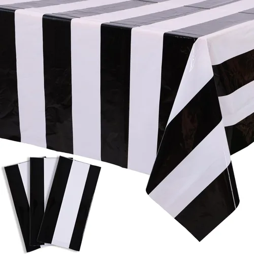 Miniatura 29 de Kesfey - Paquete de 3 manteles de plástico desechables, 54 x 108 pulgadas, diseño horizontal a rayas azul y blanco, náutico, impermeable, Rayas