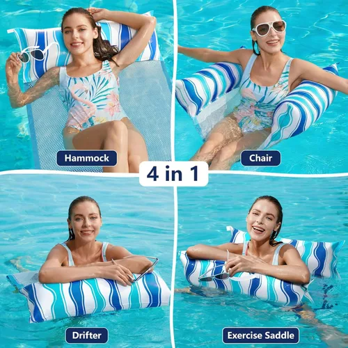 Miniatura 3 de Jasonwell Flotadores inflables para piscina para adultos, hamaca de tela para piscina, hamaca de agua, lago, playa, tumbona flotante, piscina