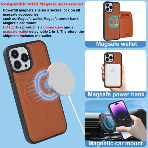 Miniatura 3 de Havaya Funda Cartera para iPhone 13 Pro Max e iPhone 12 Pro Max, Compatible con MagSafe 2 en 1, Desmontable Magnética con Portarjetas, Ranura