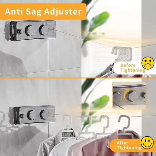 Miniatura 3 de Tendedero retráctil para interiores y exteriores, tendedero de montaje en pared que no se comba, alambre de acero inoxidable de 16.7 pies con líneas