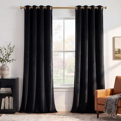 StangH Cortinas de terciopelo negro de 108 pulgadas, cortinas opacas de terciopelo suave de lujo para tratamiento de ventanas de dormitorio,