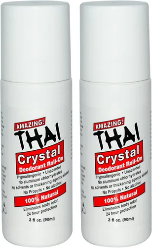 Thai Crystal Desodorant Stone Desodorante natural roll-on para cuerpo, cara y pies, sin perfume, sin aluminio y orgánico, sin aluminio, disolventes,