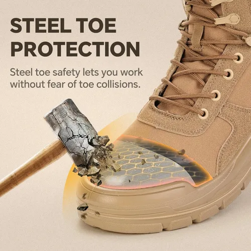 Miniatura 3 de ANGRYRAM Botas de trabajo para hombres con punta de acero, botas militares tácticas, cómodas, ligeras, antideslizantes, botas de senderismo