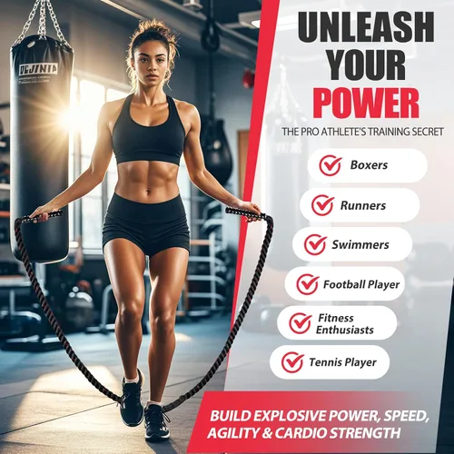 Miniatura 8 de KUZARO Cuerda de saltar, Cuerda de saltar con peso para mujeres, Cuerdas de saltar pesadas para fitness, Equipo de ejercicio para gimnasio en casa