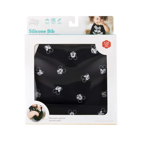 Miniatura 7 de Bumkins Baberos de Disney, bolsillo de silicona para bebés, babero para niña o niño, para niños de 6 a 24 meses, imprescindible para comer, Mickey