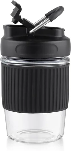 Sivaphe Taza de café reutilizable de vidrio para hielo y caliente 12 oz, taza de viaje portátil con tapa a prueba de derrames y funda térmica para
