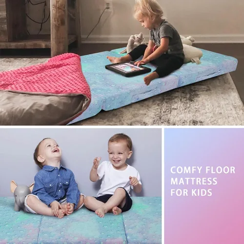 Miniatura 5 de MeMoreCool Colchón de suelo plegable para niños, Glow de 57x22 pulgadas, colchoneta para dormir y guardería para niños pequeños, futón plegable