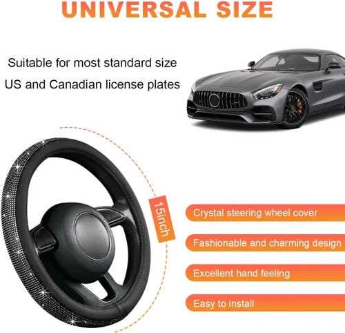 Miniatura 2 de Funda brillante para volante de automóvil, protector de volante de automóvil con diamantes de imitación brillantes de 15 pulgadas, funda