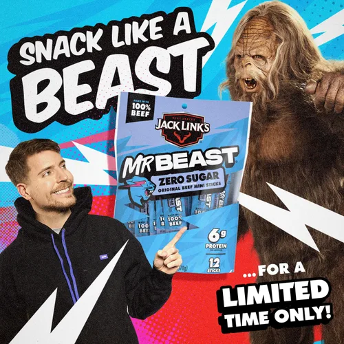 Miniatura 8 de Jack Link’s x MrBeast Mini Palitos de Ternera Sin Azúcar – 6g de Proteína por 2 Palitos de Carne Envueltos Individualmente, Hechos con 100% Ternera