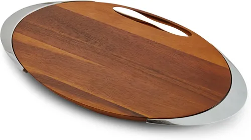 Nambé Cozzolino - Juego de servir queso (18 x 10.5 pulgadas) tablero de madera de acacia y acero inoxidable con cuchillo, bandeja de charcutería de