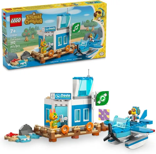LEGO Animal Crossing Fly with Dodo Airlines Airport Playset, juguete de avión para niños y minifigura piloto inspirada en la serie de videojuegos,