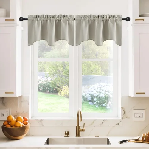 Miniatura 22 de NICETOWN Cenefa de ventana para dormitorio, ahorro de energía, bolsillo para barra, cenefa festoneada corta para ventana pequeña para lavandería