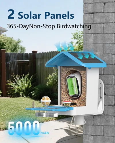 Miniatura 7 de Comedero inteligente para pájaros con cámara, video HD 2K, IA identifica especies de pájaros alimentado por energía solar, videos de captura
