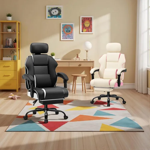 Miniatura 2 de HOFFREE Silla de escritorio para computadora para niñas y adolescentes, silla de oficina ergonómica con reposapiés, reposabrazos de enlace