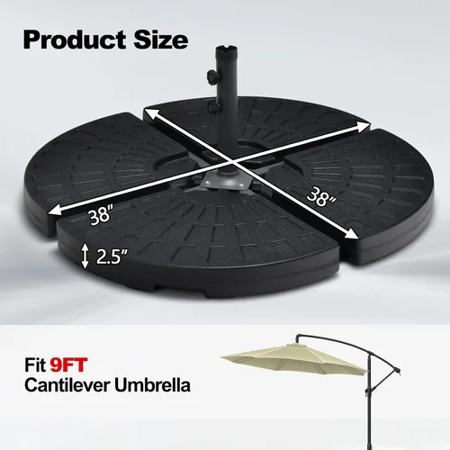 Miniatura 5 de Tangkula 4 piezas de 185 libras voladizas de patio con compensación de base de sombrilla para patio, relleno de agua y arena, resistente soporte