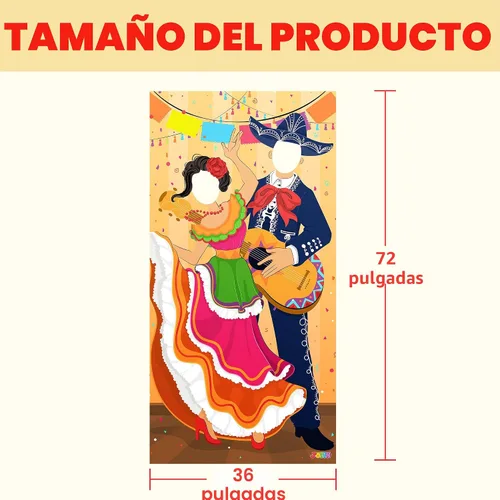 Miniatura 6 de JOYIN Cartel de puerta de fotos de pareja del Cinco de Mayo para suministros de fiesta, decoración de fondo de fotografía mexicana, fondo de cabina