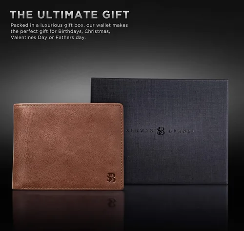 Miniatura 31 de SERMAN BRANDS Billetera de piel con 2 ventanas de identificación para hombre, con bloqueo RFID, doble tapa superior, billetera de viaje de capacidad