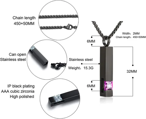 Miniatura 105 de YOUFENG collar con urna para cenizas, cubos de piedras natales, urna para cenizas humanas, collar de urna de cremación, relicario, recuerdo