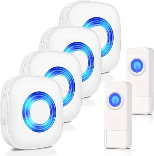 Miniatura 10 de Timbre inalámbrico con 2 receptores, 2 botones, kit de timbre de puerta impermeable para puerta delantera, rango de 1300 pies, 58 campanillas, 5