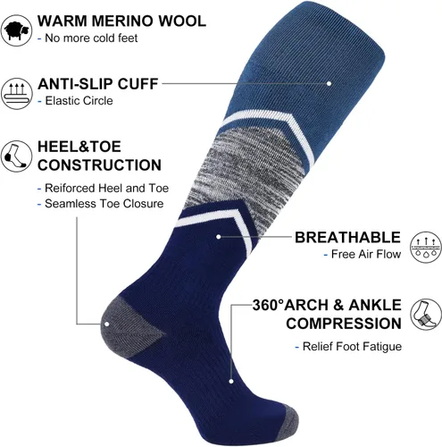 Miniatura 4 de Fitrell Paquete de 23 calcetines de esquí para hombre, para esquí, snowboard, calcetines cálidos de lana de invierno acolchados
