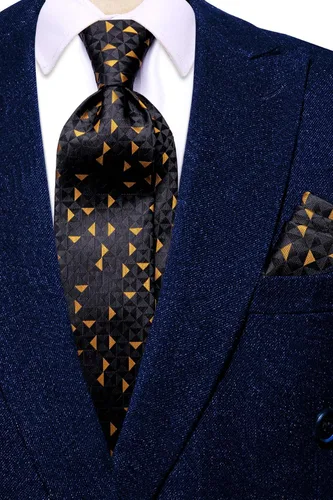 Miniatura 110 de Hi-Tie Corbatas de seda para hombre, diseño de cachemira a rayas, con bolsillo, gemelos cuadrados, conjunto formal de negocios
