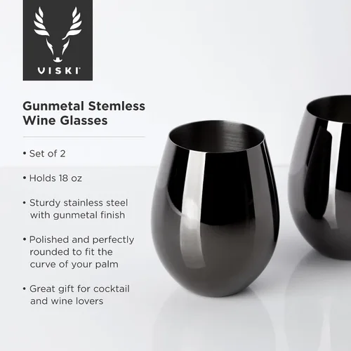Miniatura 2 de Viski Copas de vino de acero inoxidable Gunmetal, vasos de vino modernos, copas elegantes para vinos tintos y blancos, regalos de boda, vacaciones
