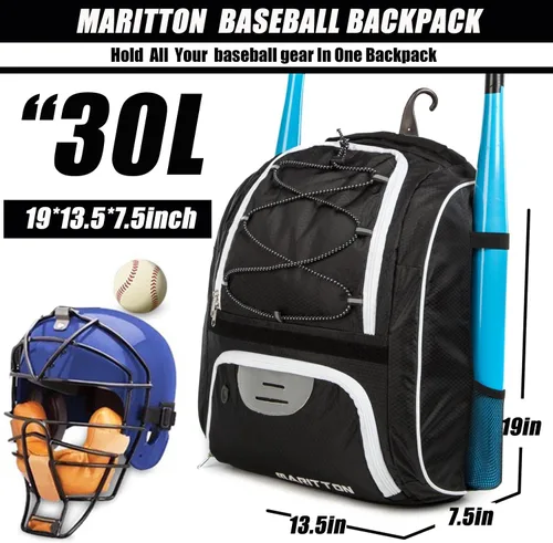 Miniatura 2 de Bolsa de béisbol – Mochila de murciélago para béisbol, T-Ball y equipo de softbol para jóvenes y adultos con compartimento para zapatos y bate