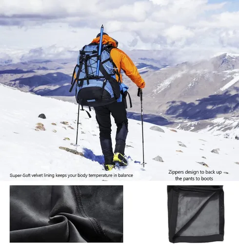Miniatura 5 de Muaney Mens Ski Snow Waterproof Softshell Outdoor Hiking Velour Lined with Zipper Bottom Leg