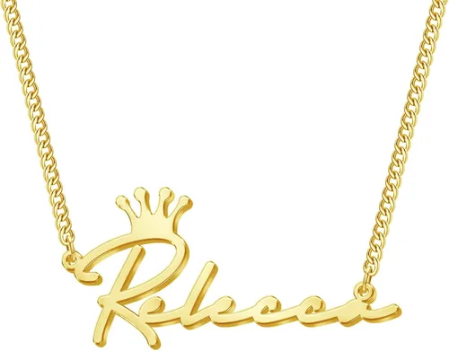 Novgarden Collar con nombre personalizado, chapado en oro de 18 quilates, collar con nombre personalizado con placa de nombre, regalo de joyería